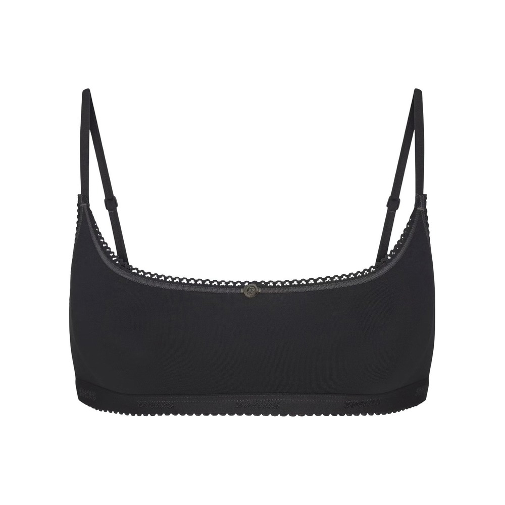 Skims Lightweight Cotton Logo Picot Scoop Bralette - NWT - Soot Tonal - Small